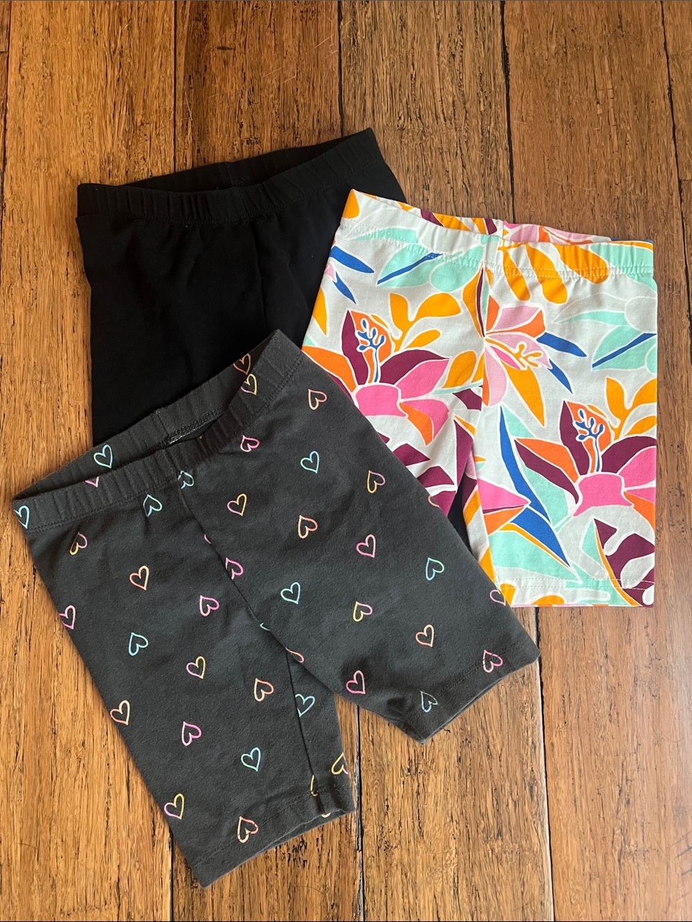 Toddler Girl 3-Pack Shorts - Black, Floral Multicolor & Heart Print